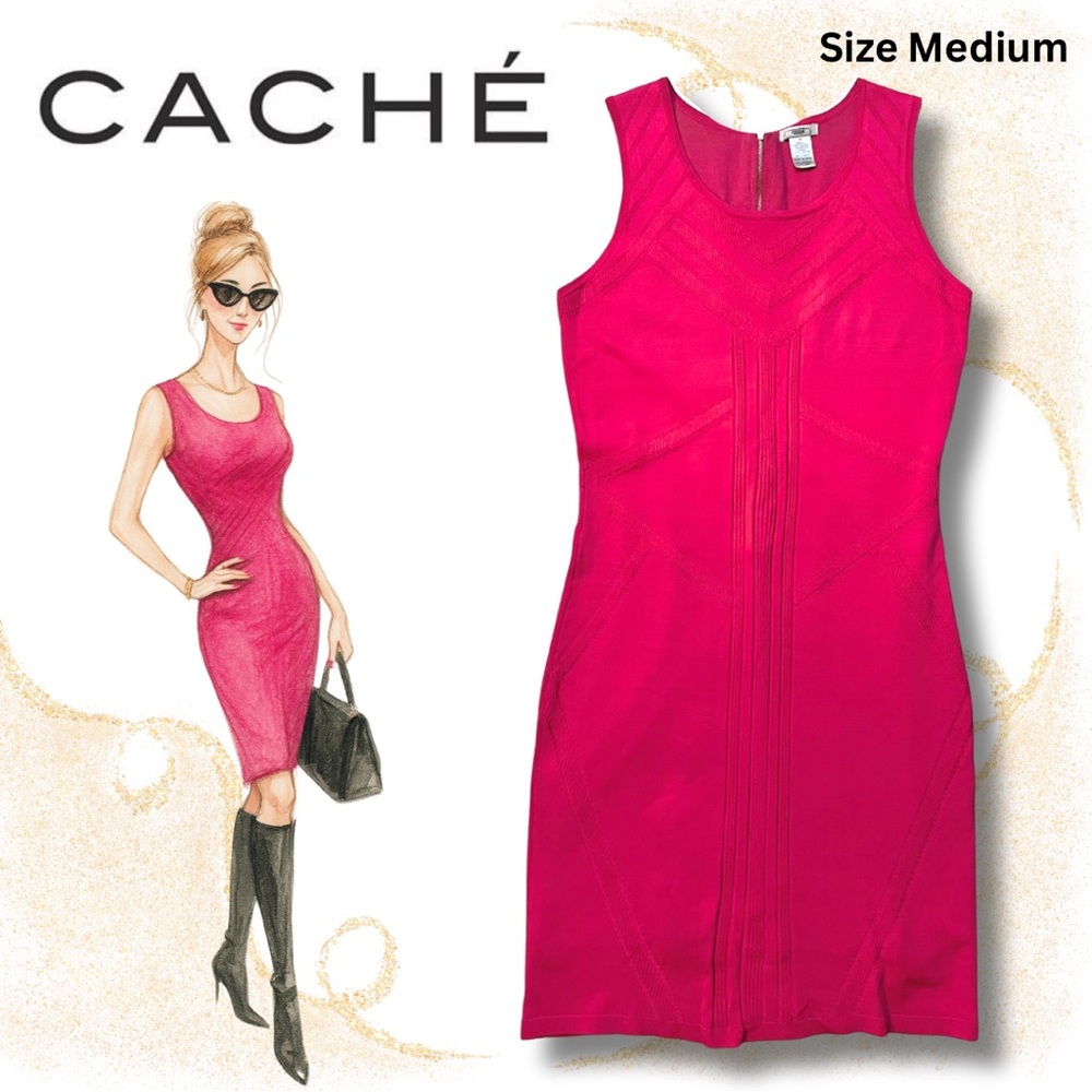Barbie Hot Pink Sleeveless Knit Body Con Dress by Cache, size Medium